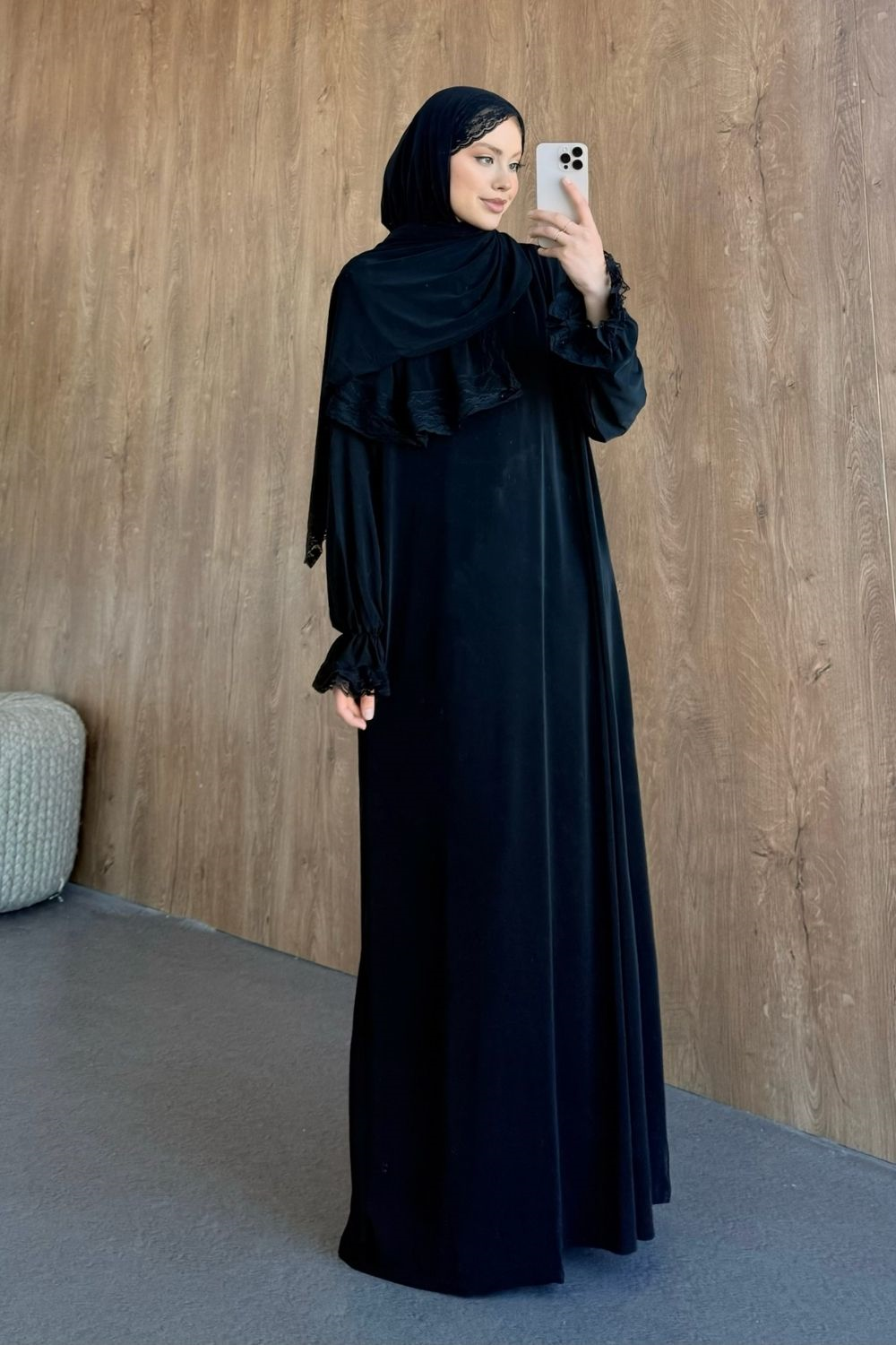 Kendinden Şallı Namaz Elbise Siyah