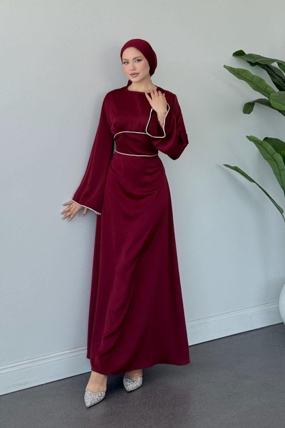 Kolu ve Beli Baget Taşlı Abiye Bordo