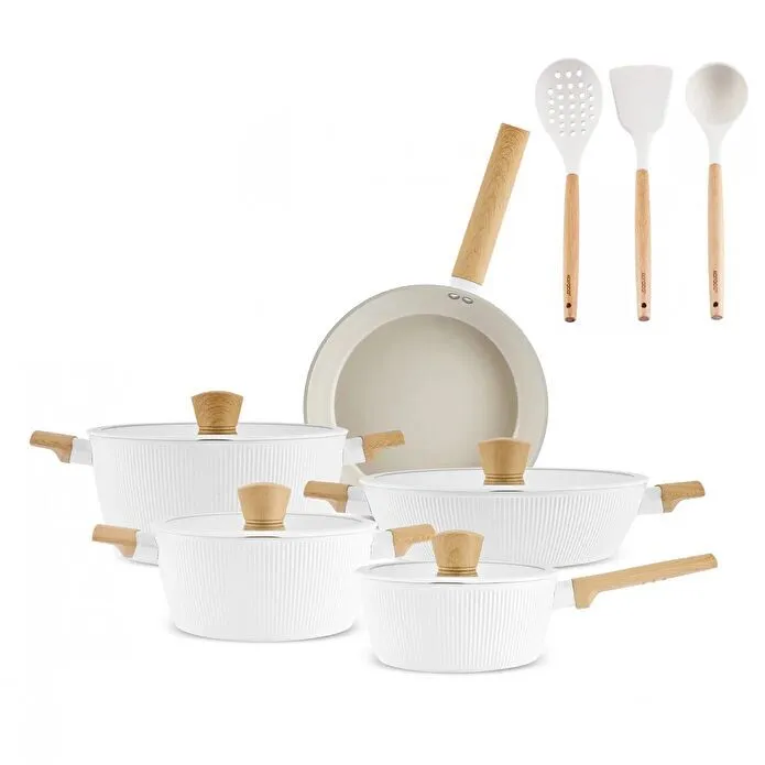Refika Swiss Crystal Pureline İndüksiyon Tabanlı 12 Parça Tencere Seti Almond Cream