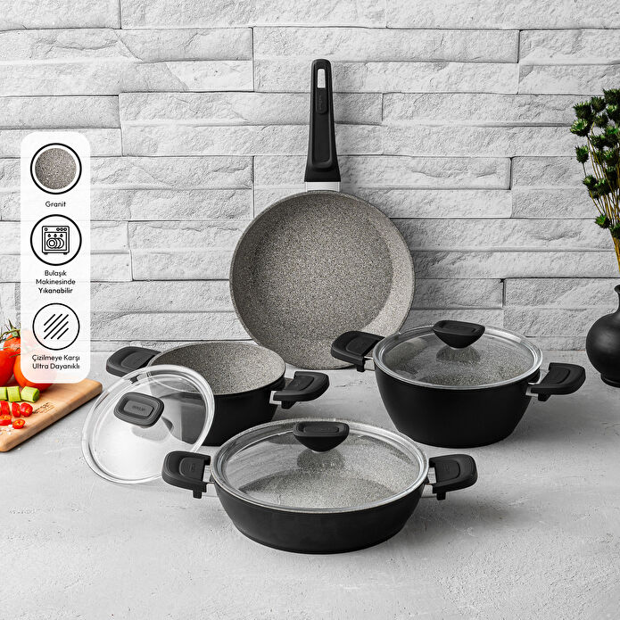 Biogranit Black 7 Parça Tencere ve Tava Seti